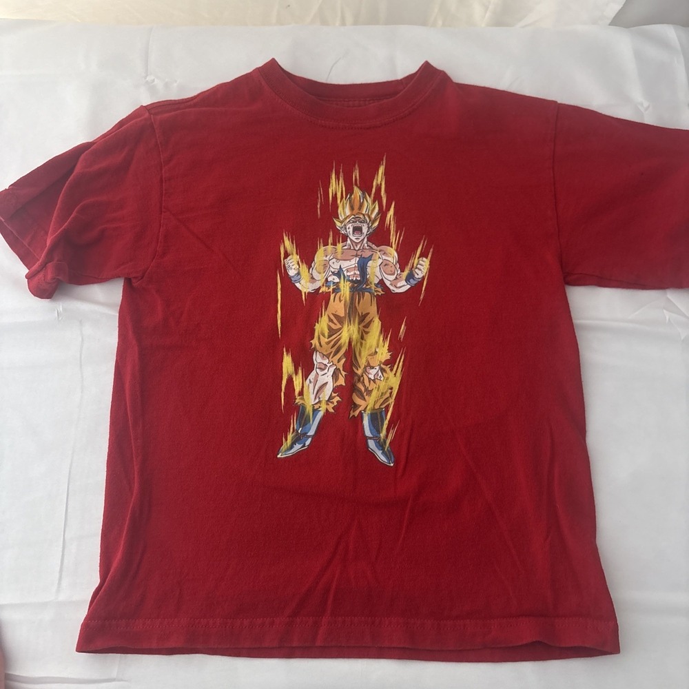 Dragon Ball Z Goku T-Shirt Boys Size Medium 8 Red Graphic Anime Tee Cotton